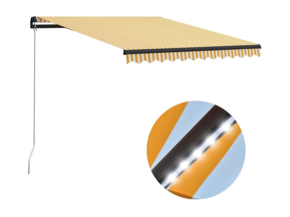 Auvent manuel rétractable avec LED 300x250 cm Jaune et blanc WVGQ7871