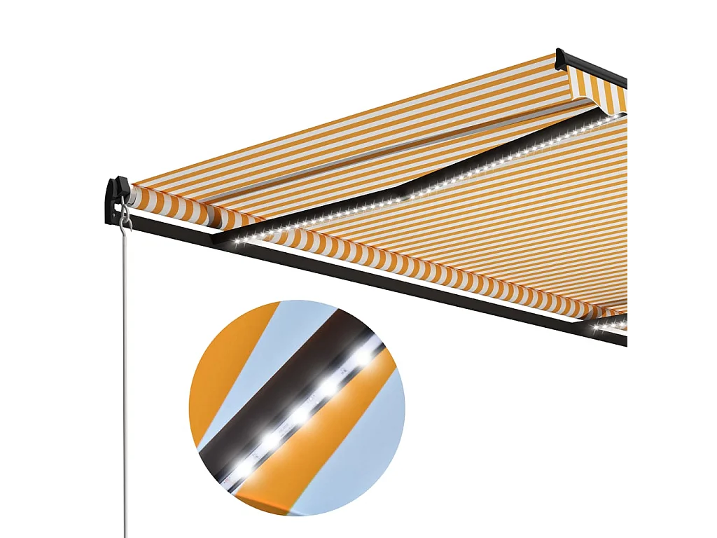 Auvent manuel rétractable avec LED 300x250 cm Jaune et blanc WVGQ7871