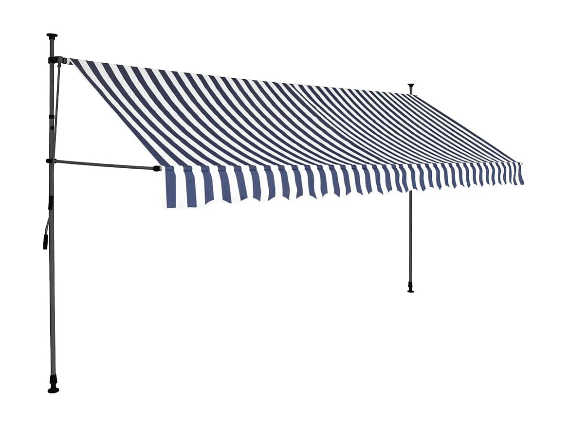 Auvent manuel rétractable avec LED 400 cm Bleu et blanc WVGQ6328