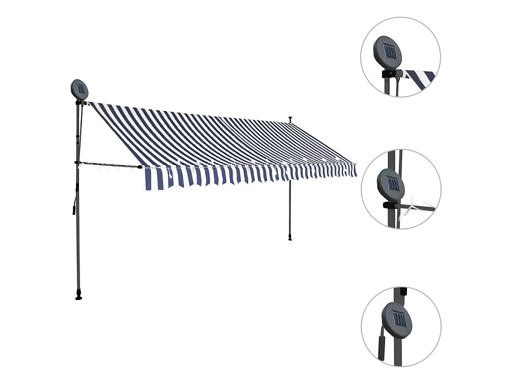 Auvent manuel rétractable avec LED 400 cm Bleu et blanc WVGQ6328