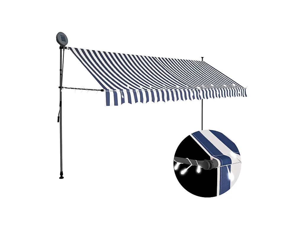 Auvent manuel rétractable avec LED 400 cm Bleu et blanc WVGQ6328