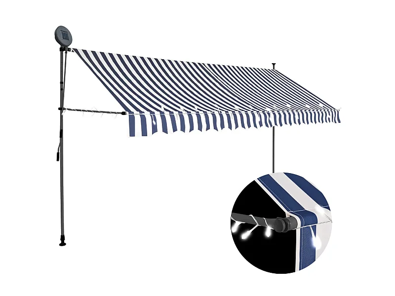 Luifel handmatig uitschuifbaar met LED 400 cm blauw en wit NL978160