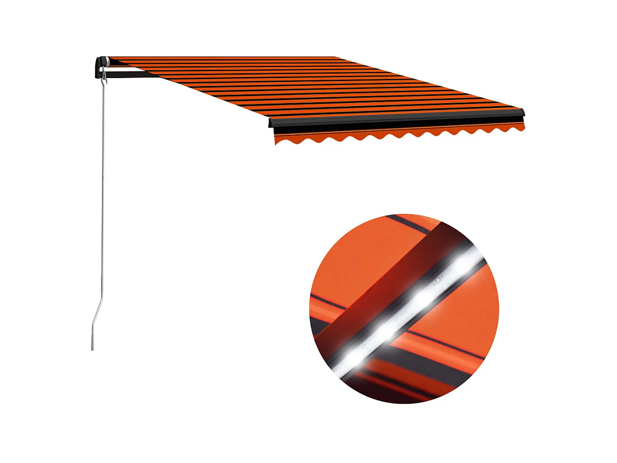 Auvent manuel rétractable avec LED 350x250 cm Orange et marron WVGQ7815
