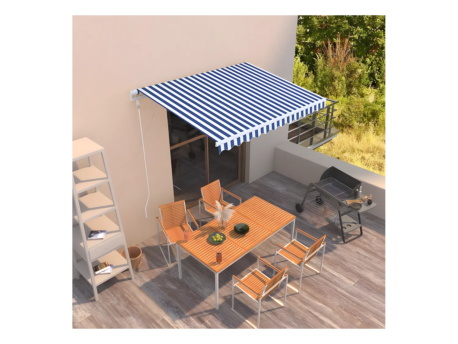 Auvent rétractable automatique 300x250 cm Bleu et blanc WVGQ3583