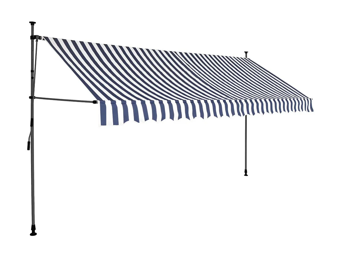 Auvent manuel rétractable avec LED 350 cm Bleu et blanc WVGQ4194