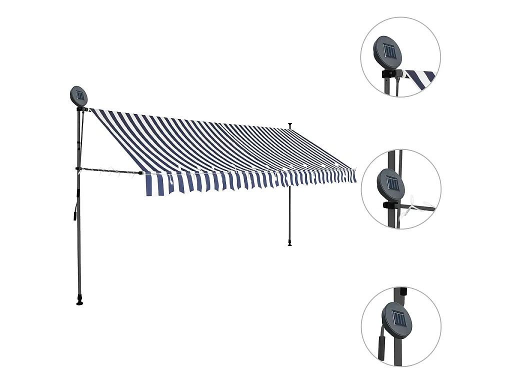Auvent manuel rétractable avec LED 350 cm Bleu et blanc WVGQ4194