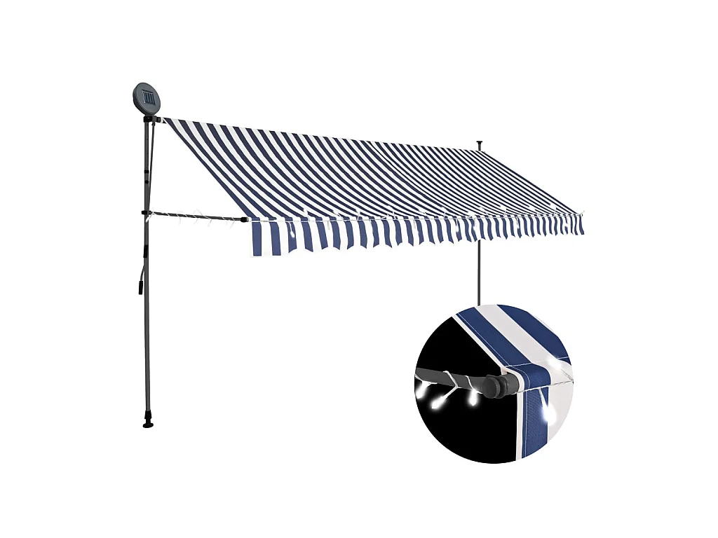 Auvent manuel rétractable avec LED 350 cm Bleu et blanc WVGQ4194
