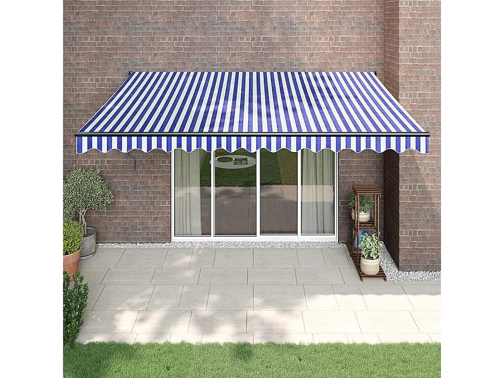 Auvent rétractable bleu et blanc 4x3 m tissu et aluminium WVGQ2426