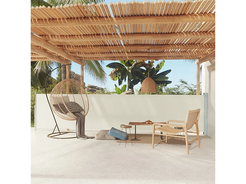 Toldo lateral retráctil para patio crema 117x600 cm ES56967