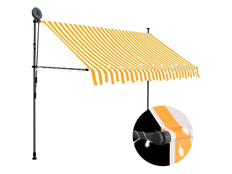 Auvent manuel rétractable avec LED 300 cm Blanc et orange WVGQ9555