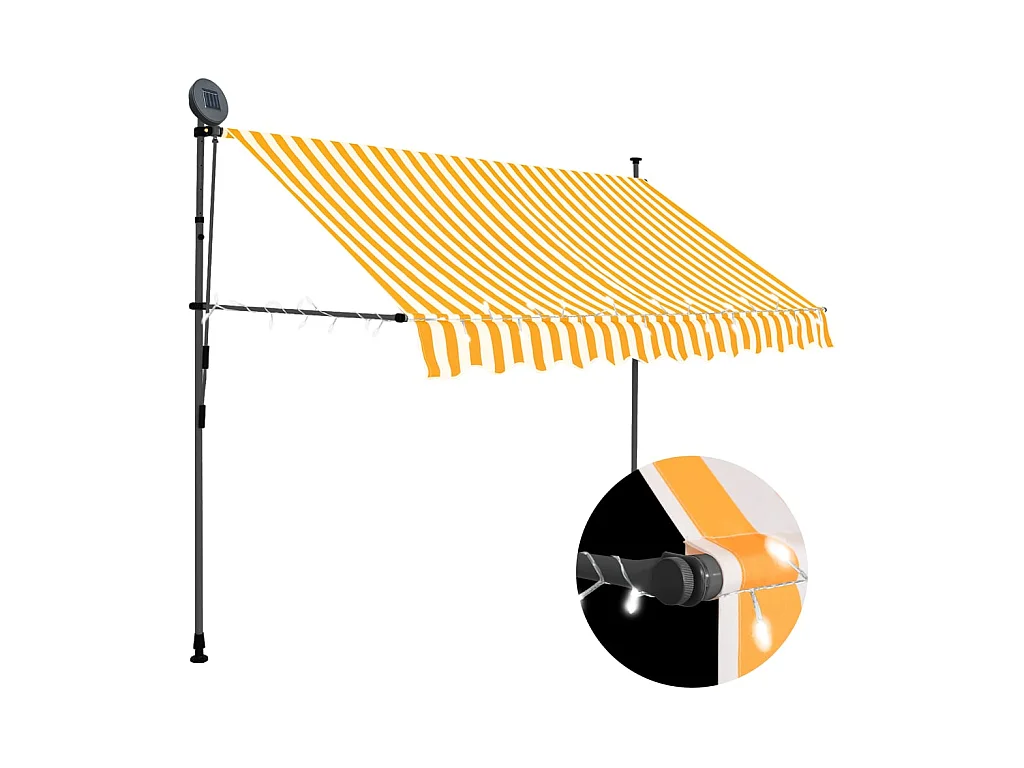Auvent manuel rétractable avec LED 300 cm Blanc et orange WVGQ9555