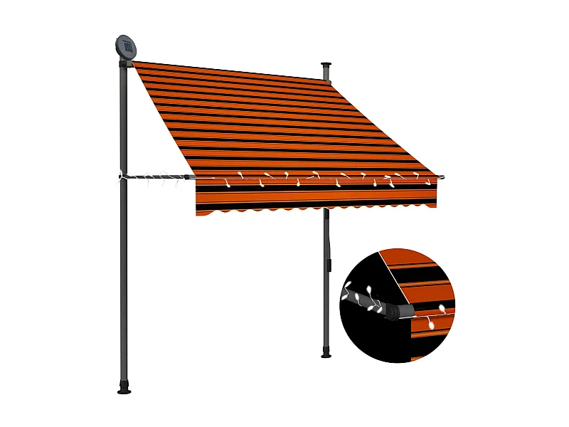 Auvent manuel rétractable avec LED 150 cm Orange et marron WVGQ1912