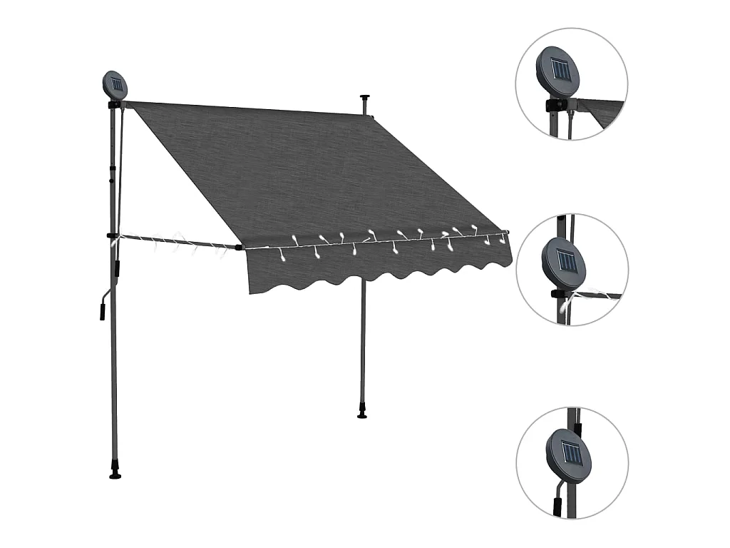 Luifel handmatig uitschuifbaar met LED 100 cm antracietkleurig NL229011