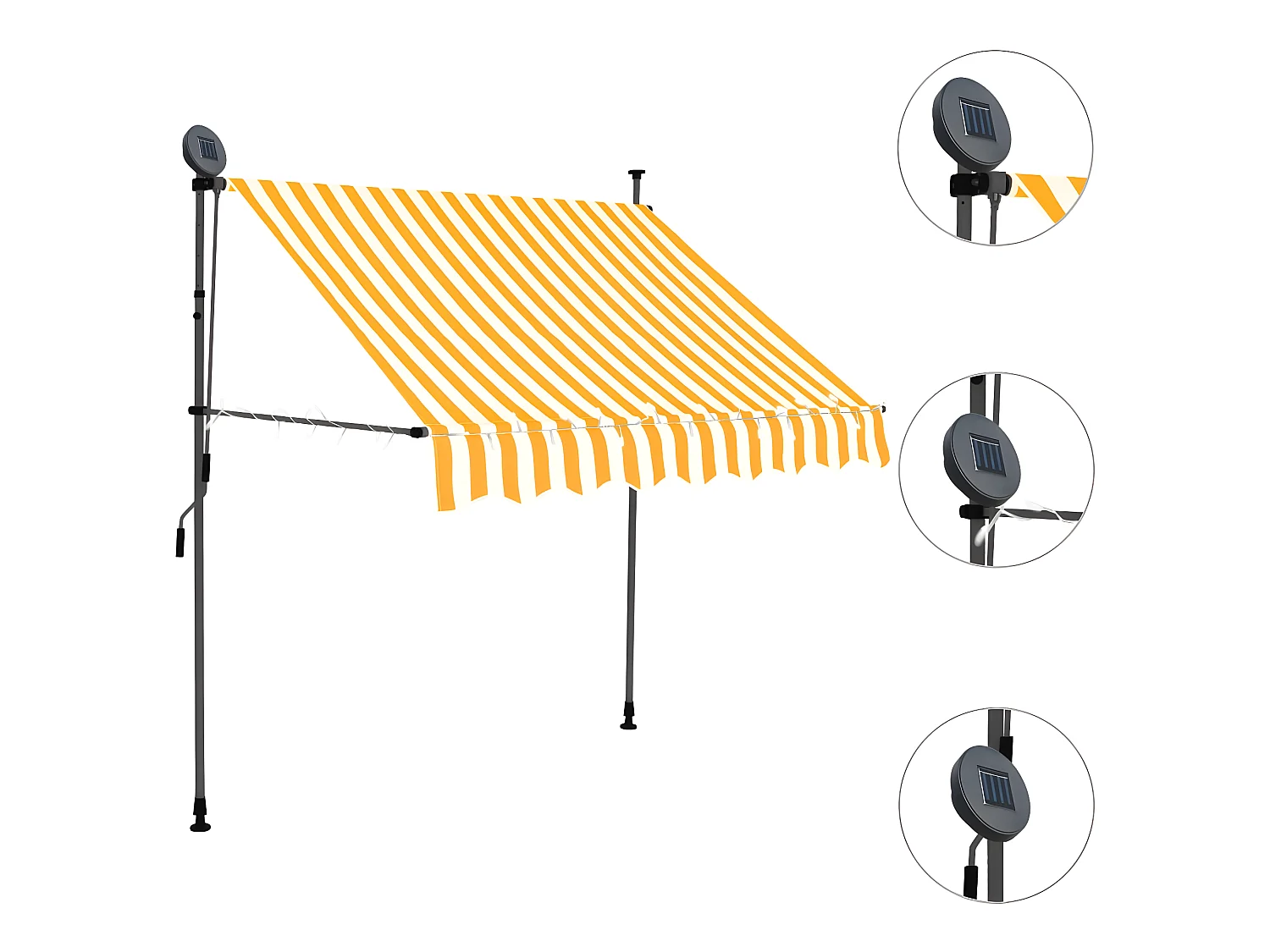 Luifel handmatig uitschuifbaar met LED 150 cm wit en oranje NL469895