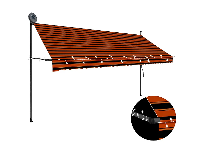Auvent manuel rétractable avec LED 350 cm Orange et marron WVGQ2866