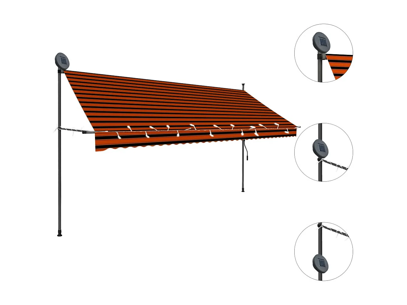 Auvent manuel rétractable avec LED 350 cm Orange et marron WVGQ2866
