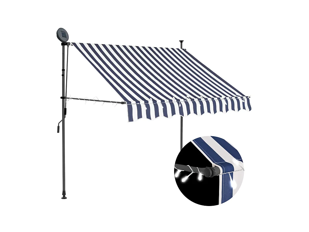 Auvent manuel rétractable avec LED 150 cm Bleu et blanc WVGQ4328