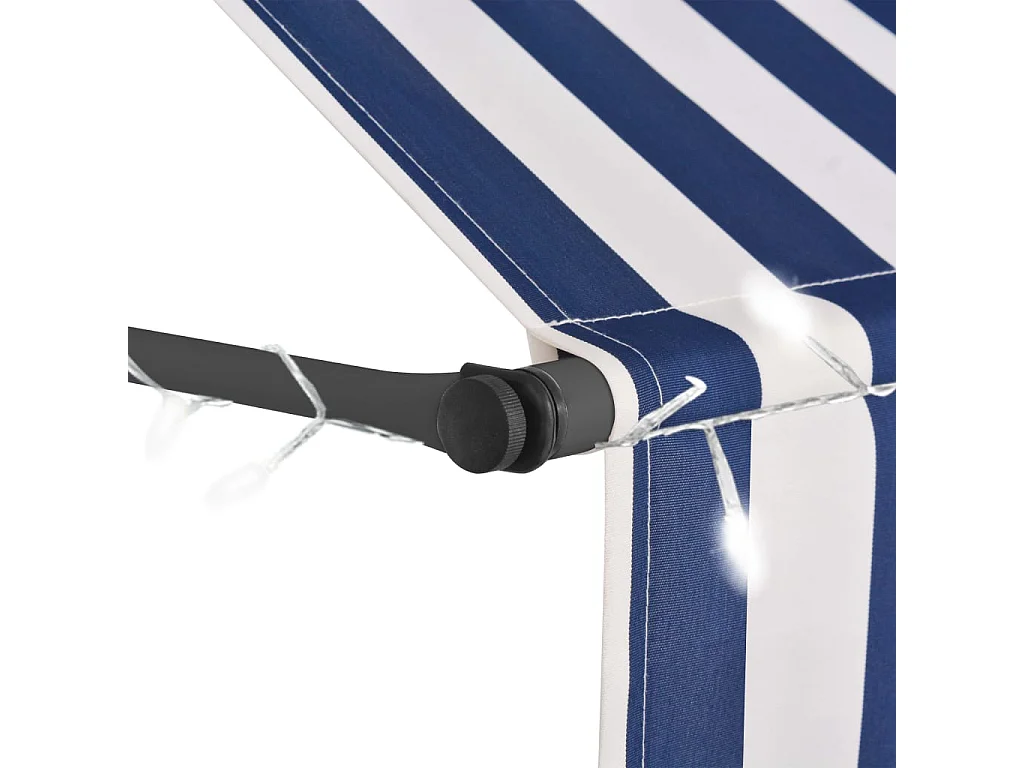 Auvent manuel rétractable avec LED 150 cm Bleu et blanc WVGQ4328