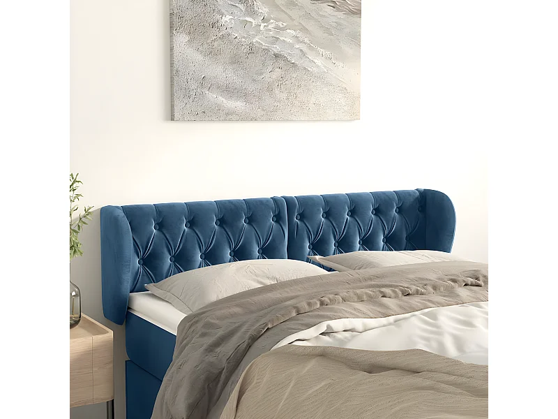 Tête de lit avec oreilles Bleu foncé 147x23x78,88 cm Velours LKC62983 BonneVie Meuble