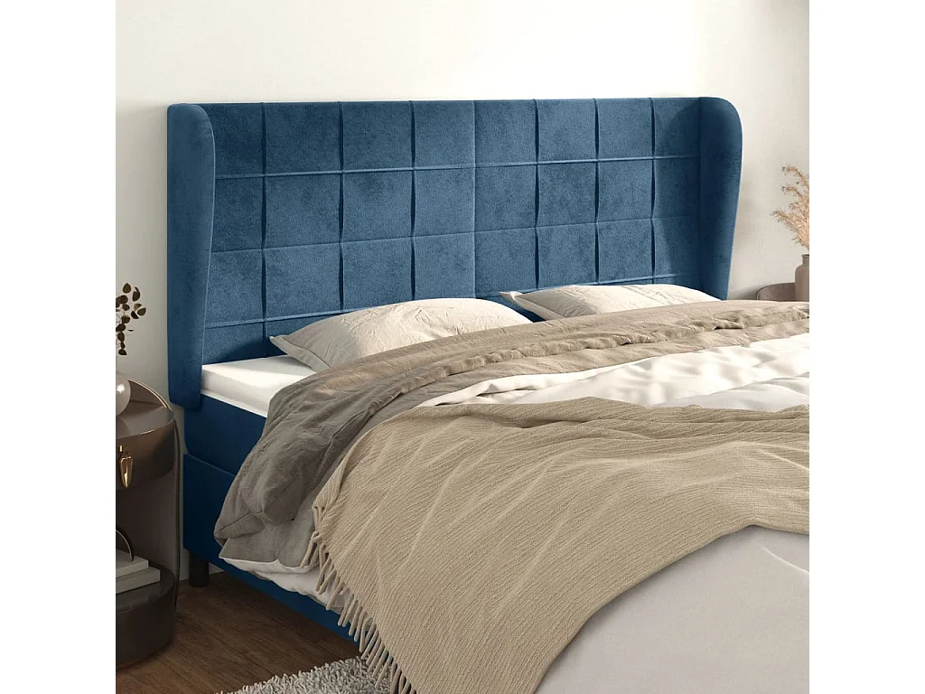 Tête de lit avec oreilles Bleu foncé 163x23x118/128 cm Velours POI58644 BonneVie Meuble