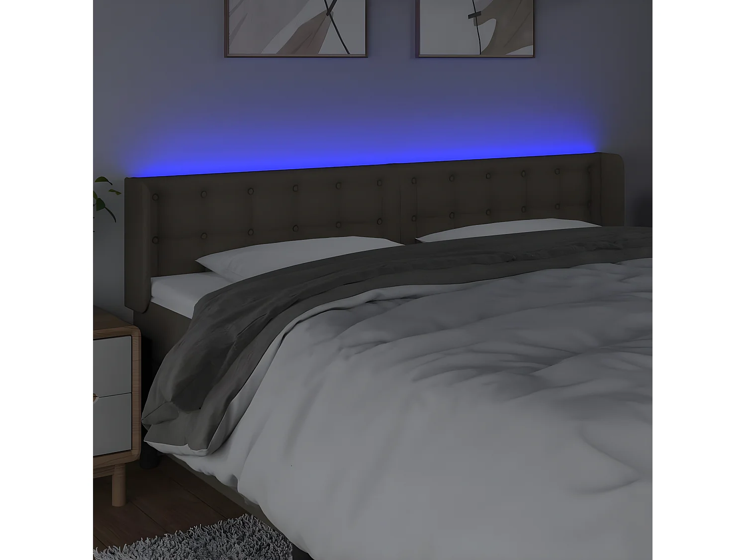 Cabecero con LED de tela gris taupe 163x16x78/88 cm ES52296