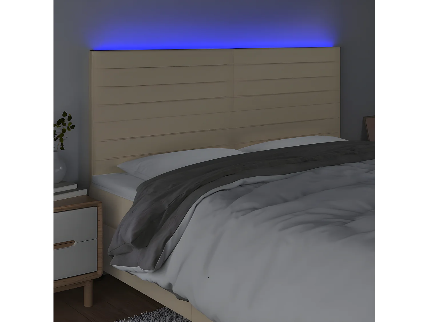 Tête de lit à LED Crème 160x5x118/128 cm Tissu POI88749 BonneVie Meuble