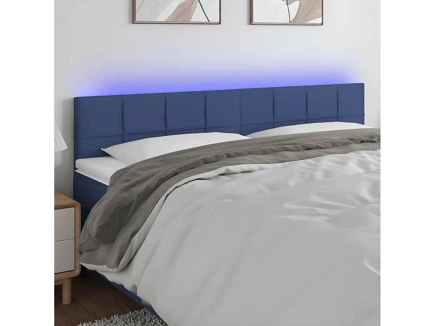 Cabecero con LED de tela azul 180x5x78/88 cm ES91403