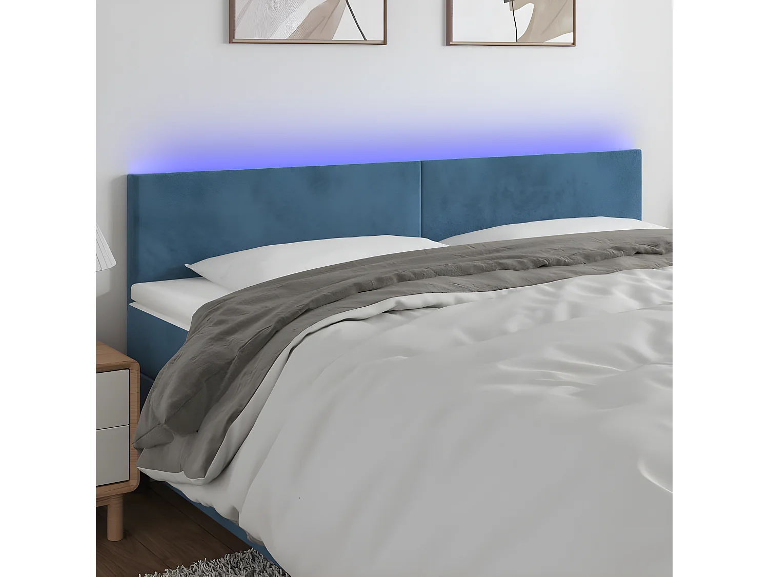 Cabecero con LED de terciopelo azul oscuro 180x5x78/88 cm ES19051