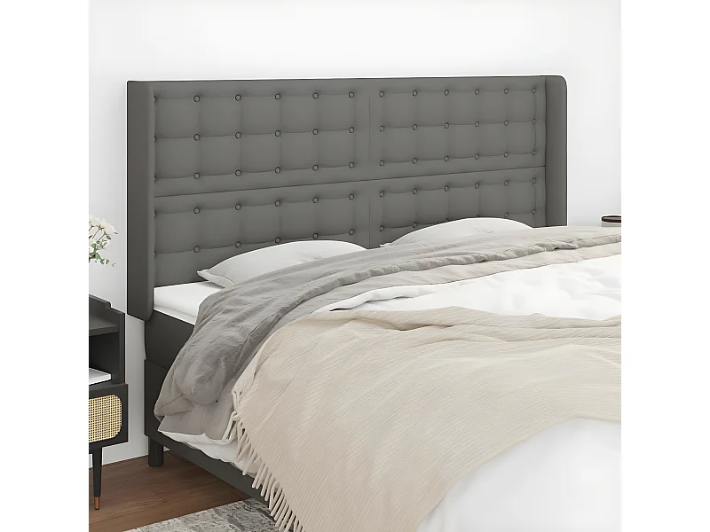 Tête de lit avec oreilles Gris foncé 163x16x118,128 cm Tissu LKC89631 BonneVie Meuble