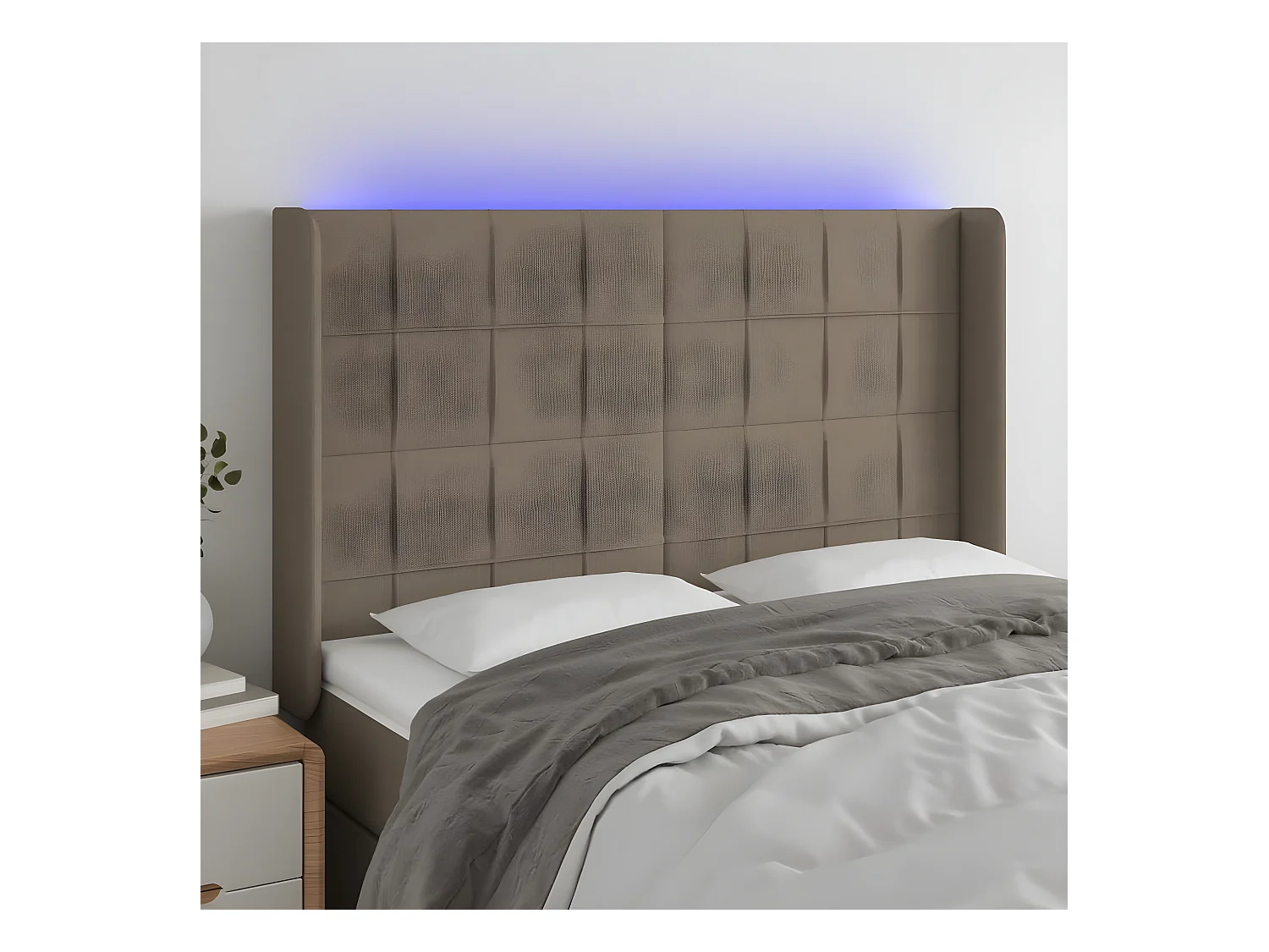 Testiera | Testata del letto a LED Tortora 147x16x118/128 cm in Tessuto