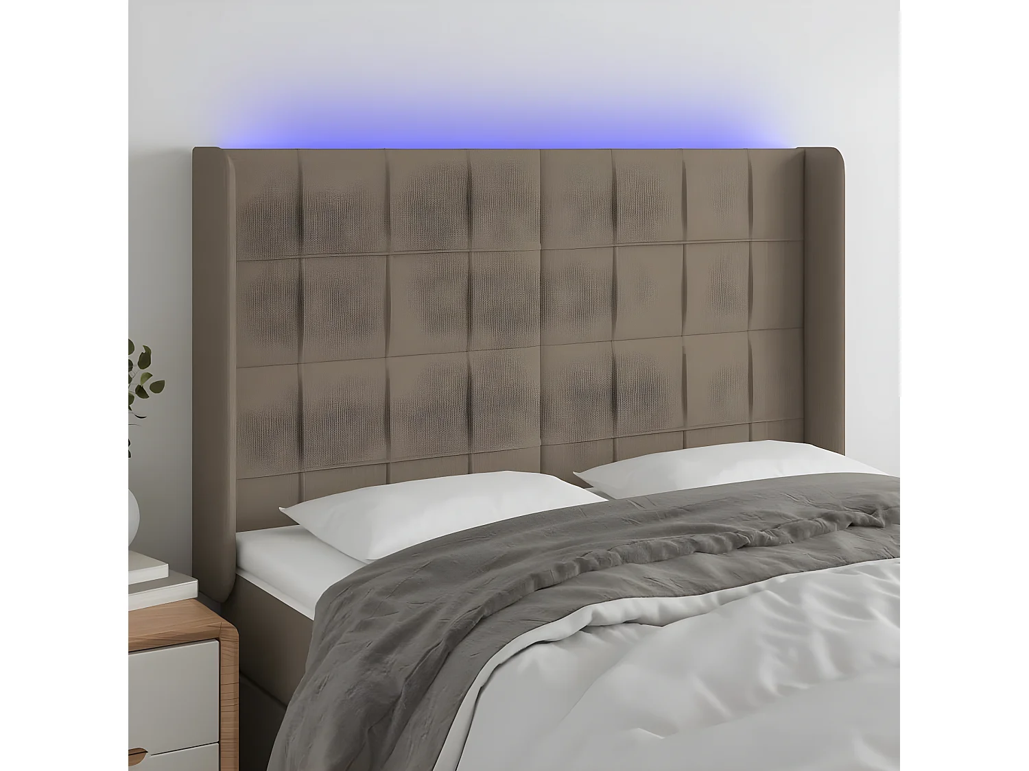 Tête de lit à LED Taupe 147x16x118/128 cm Tissu POI74923 BonneVie Meuble