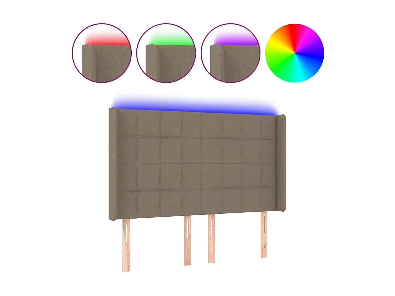 Tête de lit à LED Taupe 147x16x118/128 cm Tissu POI74923 BonneVie Meuble