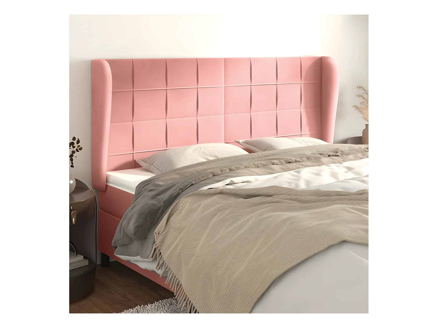 Tête de lit avec oreilles Rose 183x23x118,128 cm Velours PEWV42326 BonneVie Meuble