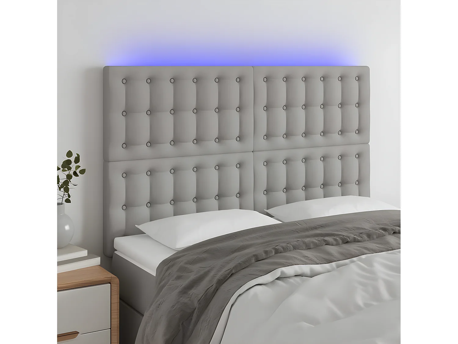 Tête de lit à LED Gris clair 144x5x118,128 cm Tissu LKC15353 BonneVie Meuble