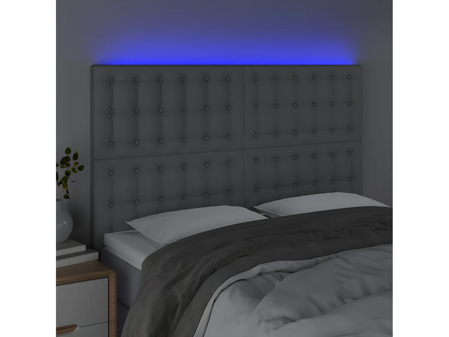 Tête de lit à LED Gris clair 144x5x118,128 cm Tissu LKC15353 BonneVie Meuble