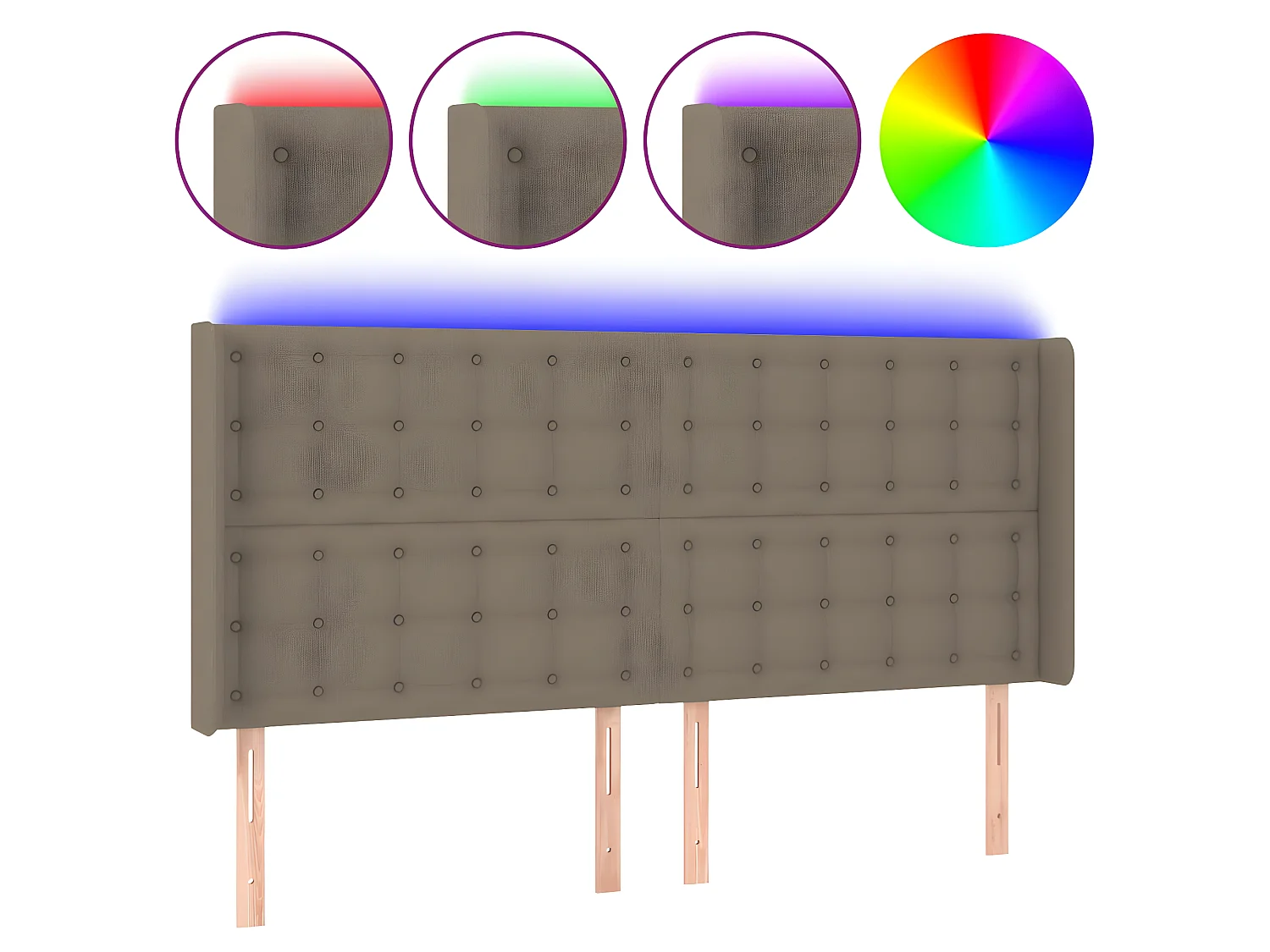 Cabeceira cama c/ LED tecido 183x16x118/128cm cinza-acastanhado PT230527