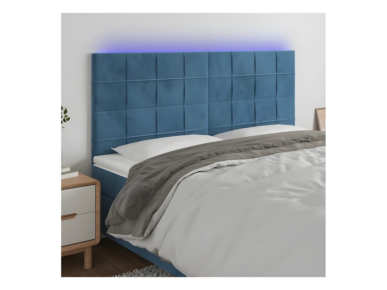 Tête de lit à LED Bleu foncé 180x5x118,128 cm Velours PEWV70368 BonneVie Meuble