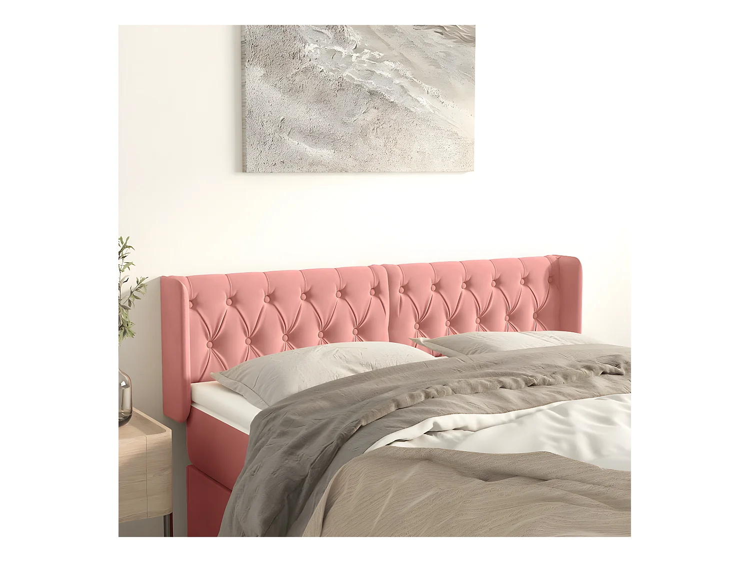 Testiera | Testata del letto ad Orecchio Rosa 163x16x78/88 cm in Velluto
