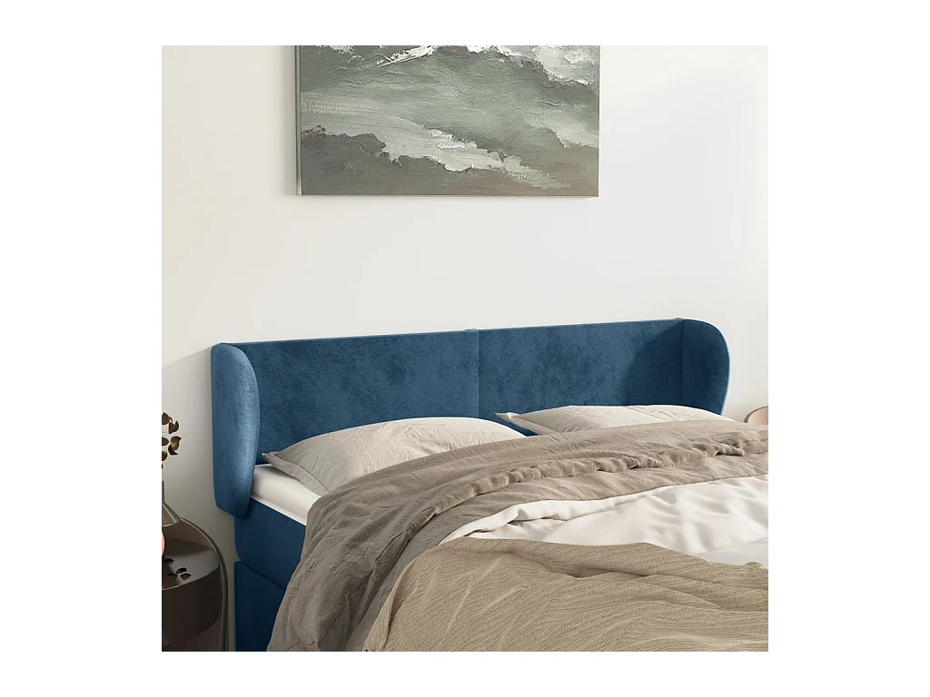 Testiera | Testata del letto ad Orecchio Blu Scuro 147x23x78/88 cm in Velluto