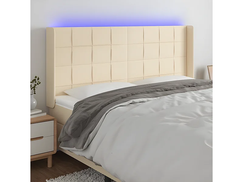 LED Kopfteil,Bettkopfteil Creme 183x16x118/128 cm Stoff -gkd895319