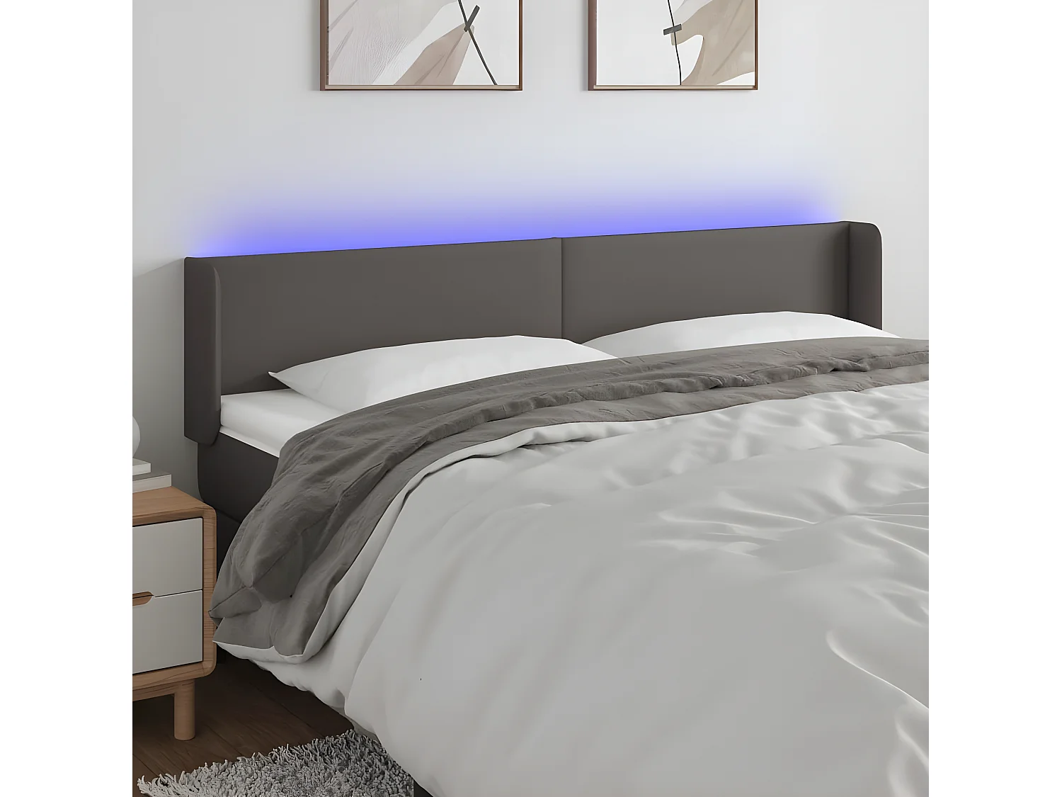 Cabecero con LED cuero sintético gris 203x16x78/88 cm ES95963