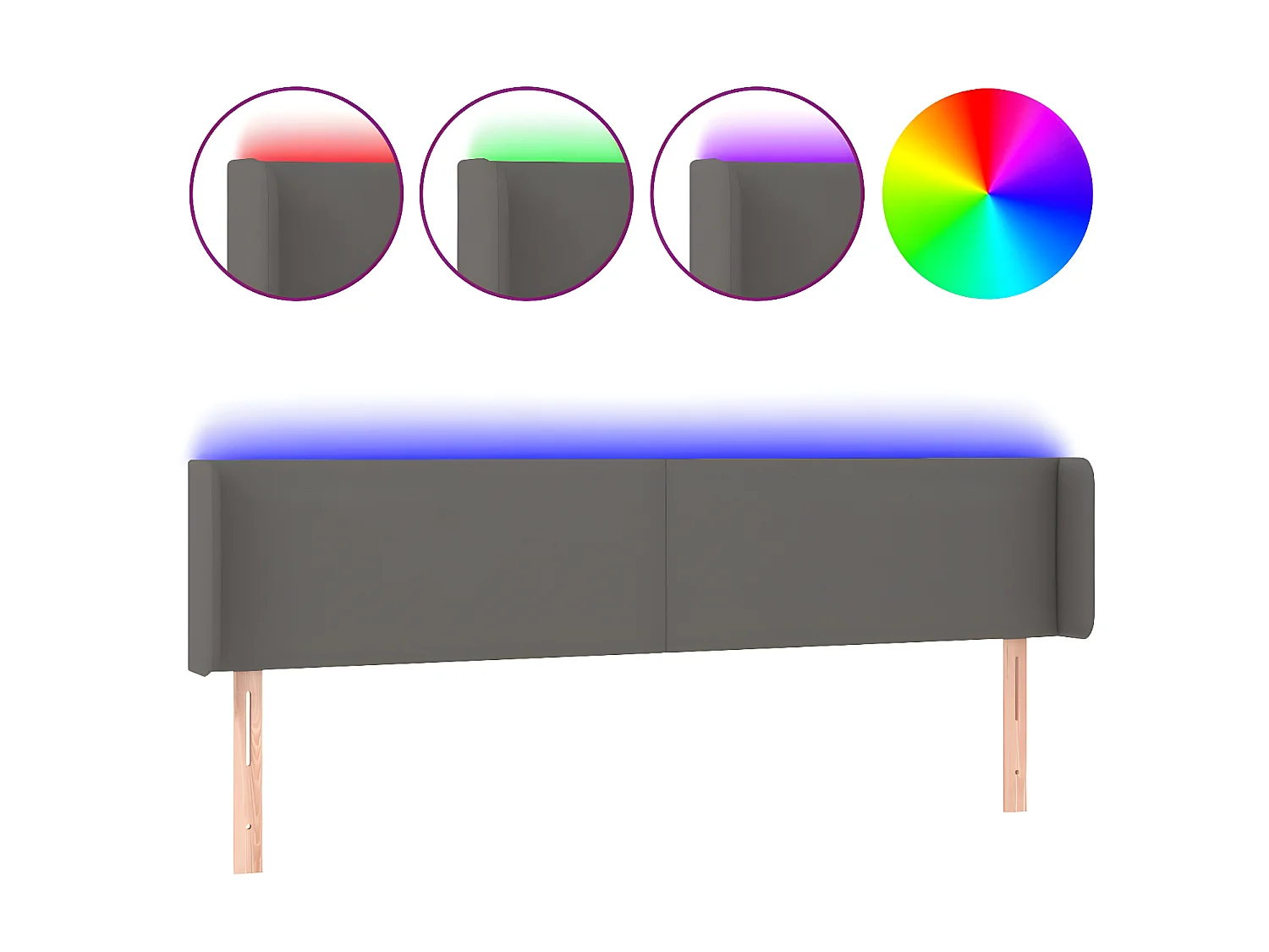 Cabecero con LED cuero sintético gris 203x16x78/88 cm ES95963