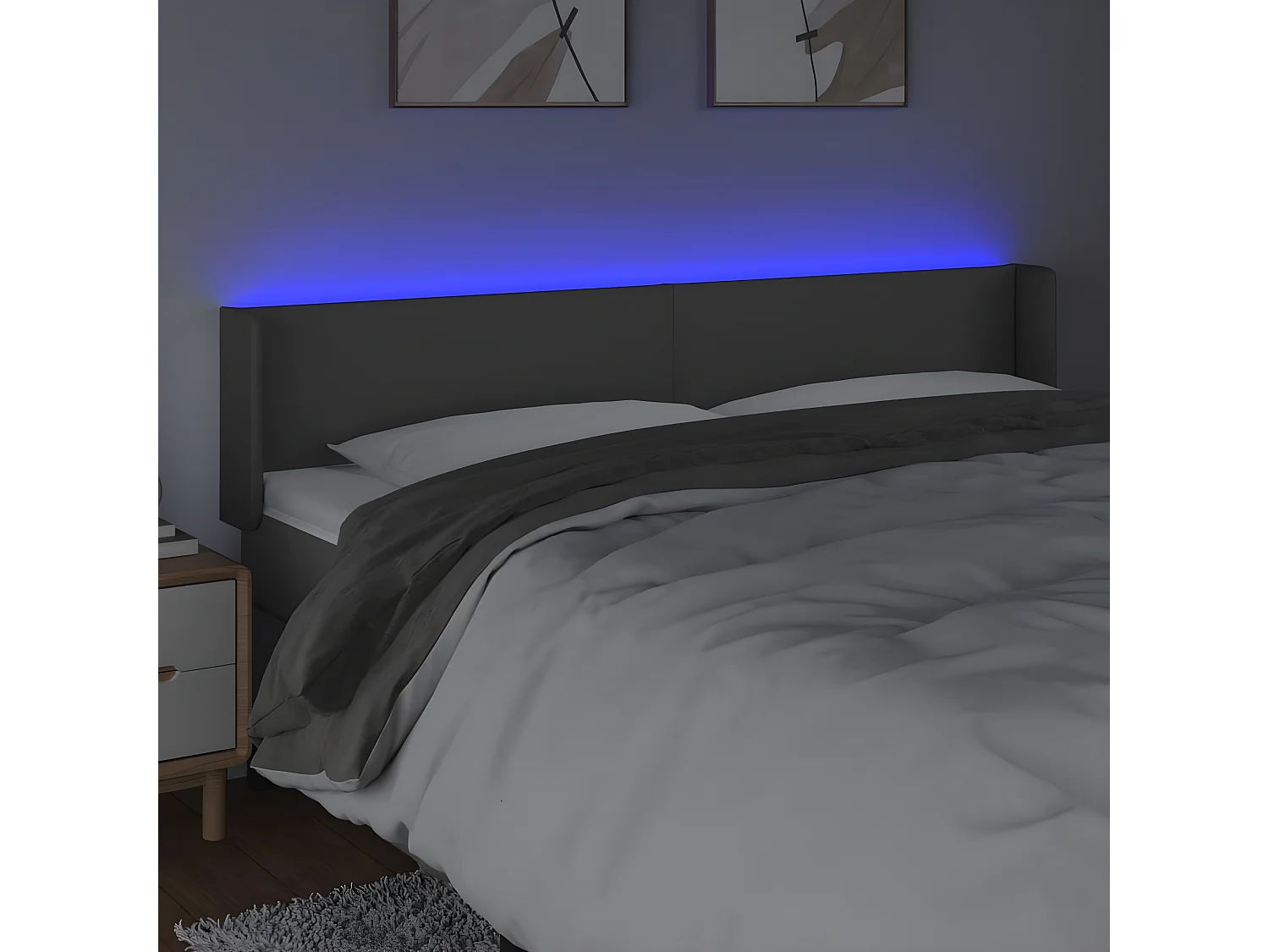 Cabecero con LED cuero sintético gris 203x16x78/88 cm ES95963