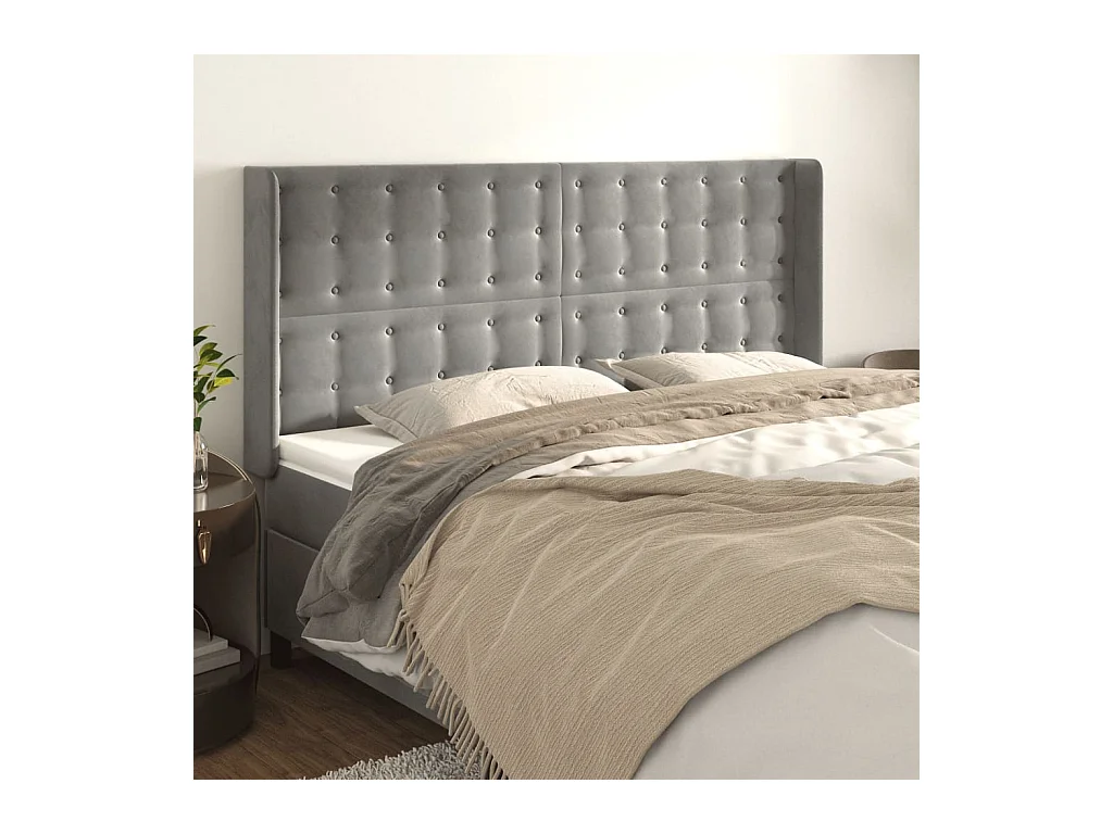 Kopfteil,Bettkopfteil mit Ohren Hellgrau 183x16x118/128 cm Samt -gkd922894