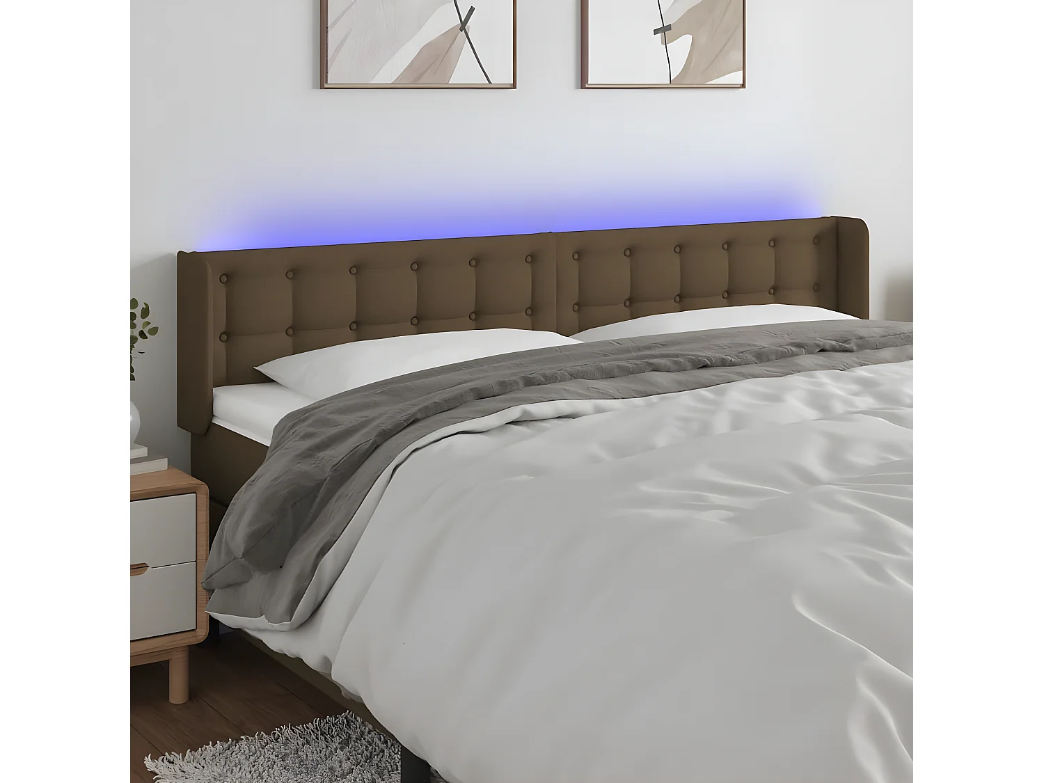 Tête de lit à LED Marron foncé 203x16x78,88 cm Tissu LWE90947 BonneVie Meuble