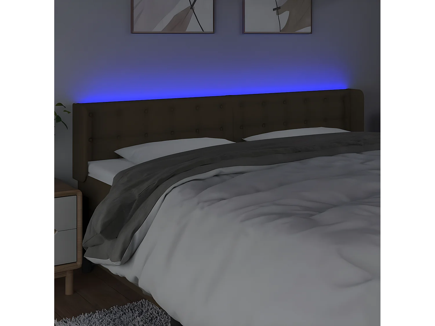 Tête de lit à LED Marron foncé 203x16x78,88 cm Tissu LWE90947 BonneVie Meuble