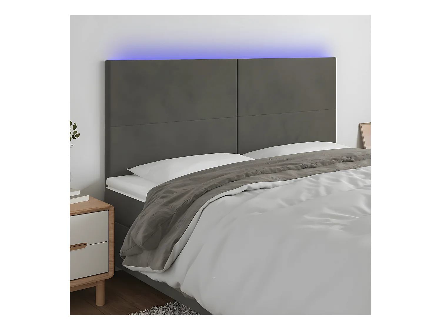 LED Kopfteil,Bettkopfteil Dunkelgrau 180x5x118/128 cm Samt -gkd545263