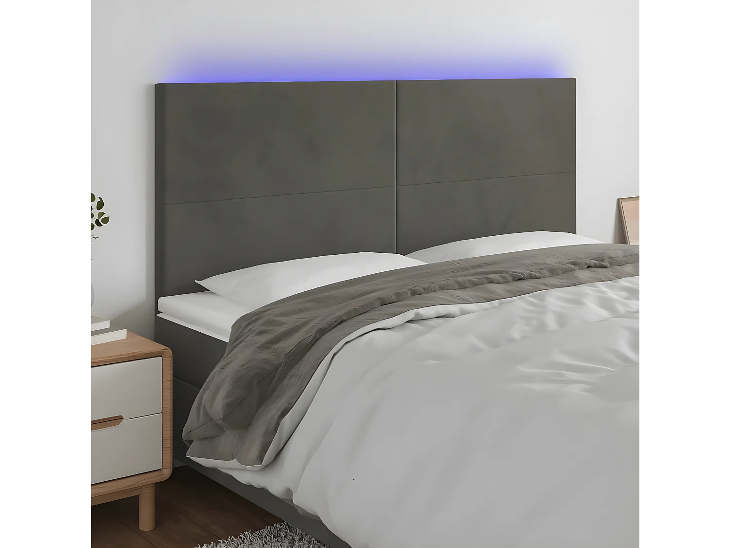 Tête de lit à LED Gris foncé 180x5x118/128 cm Velours POI12883 BonneVie Meuble