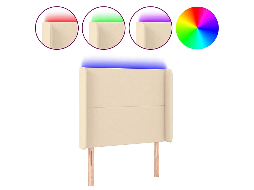 Tête de lit à LED Crème 93x16x118,128 cm Tissu LKC52946 BonneVie Meuble