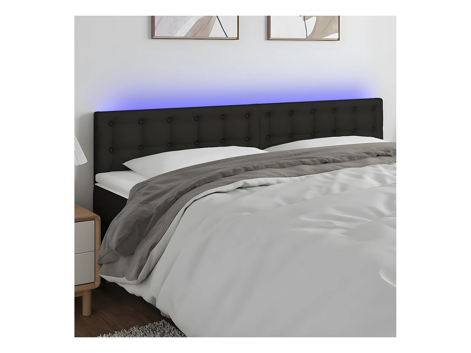 LED Kopfteil,Bettkopfteil Schwarz 160x5x78/88 cm Stoff -gkd367770